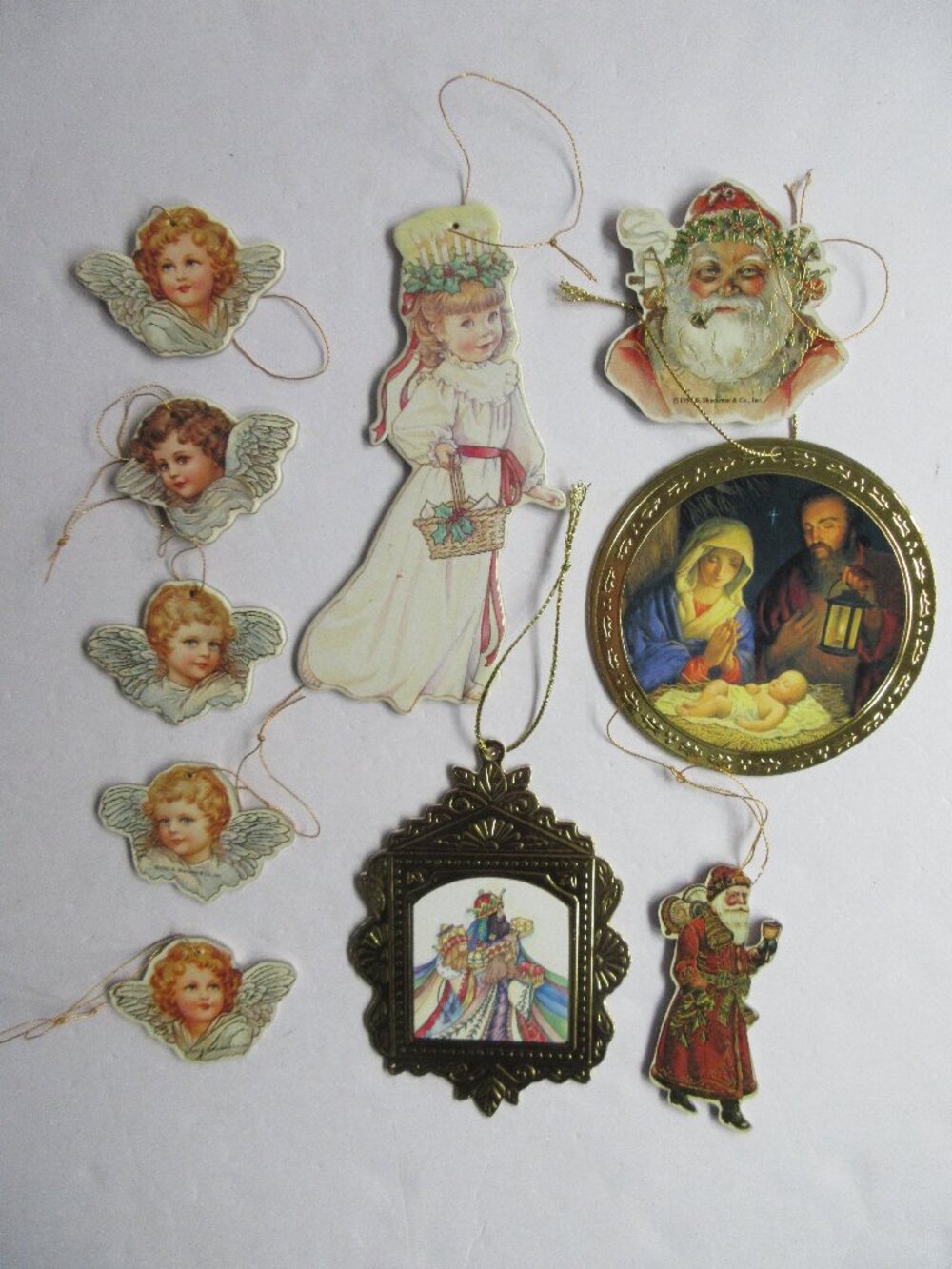 B. Shackman & Co. Die Cut 5 Angel Head Face Wings & 2 Santa, Girl  & Nativity